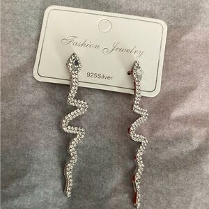 Glamorous Silver Crystal Snake Earrings